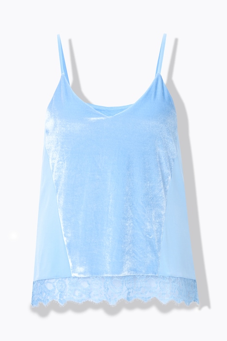 Top, A-Linie, Samt, Satin, Spitzensaum