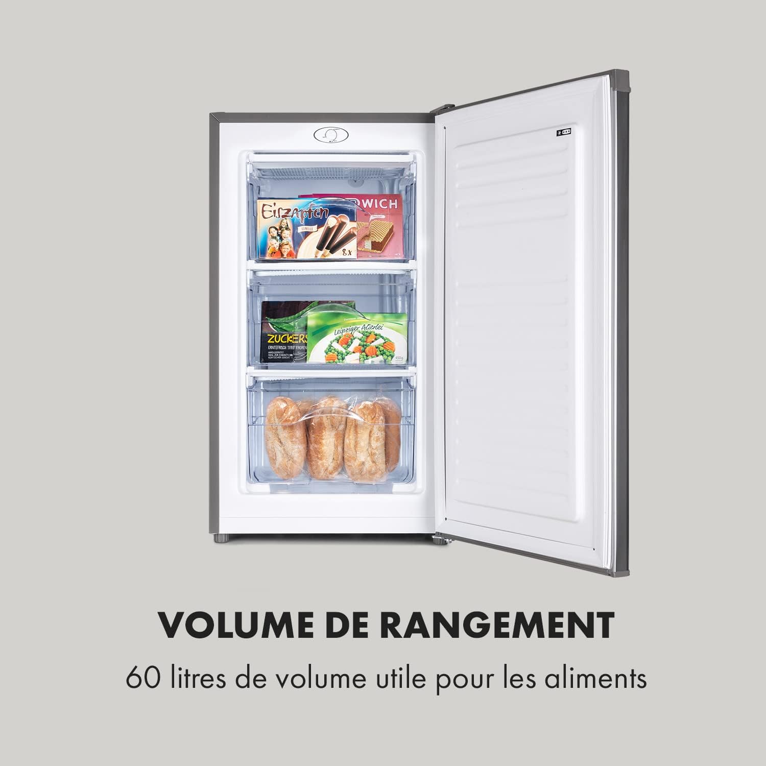 Klarstein Mini Congelateur Armoire, pour la Chambre et la Maison, 64L, Taille avec Etagère, Econome en Energie, Appareil à glaçons et Grattoir