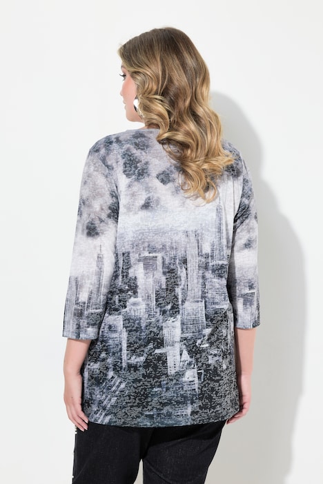 T-Shirt, Skyline-Print mit Herz, 3/4-Ärmel