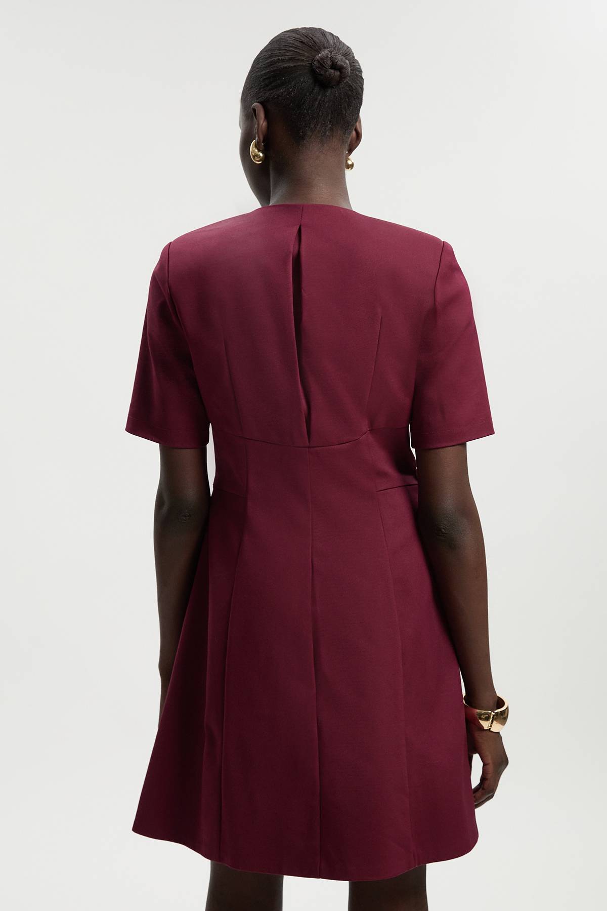 KarenMillen Robe Mini Tissée Manches Courtes Détail Zip en Coton Techno Tall