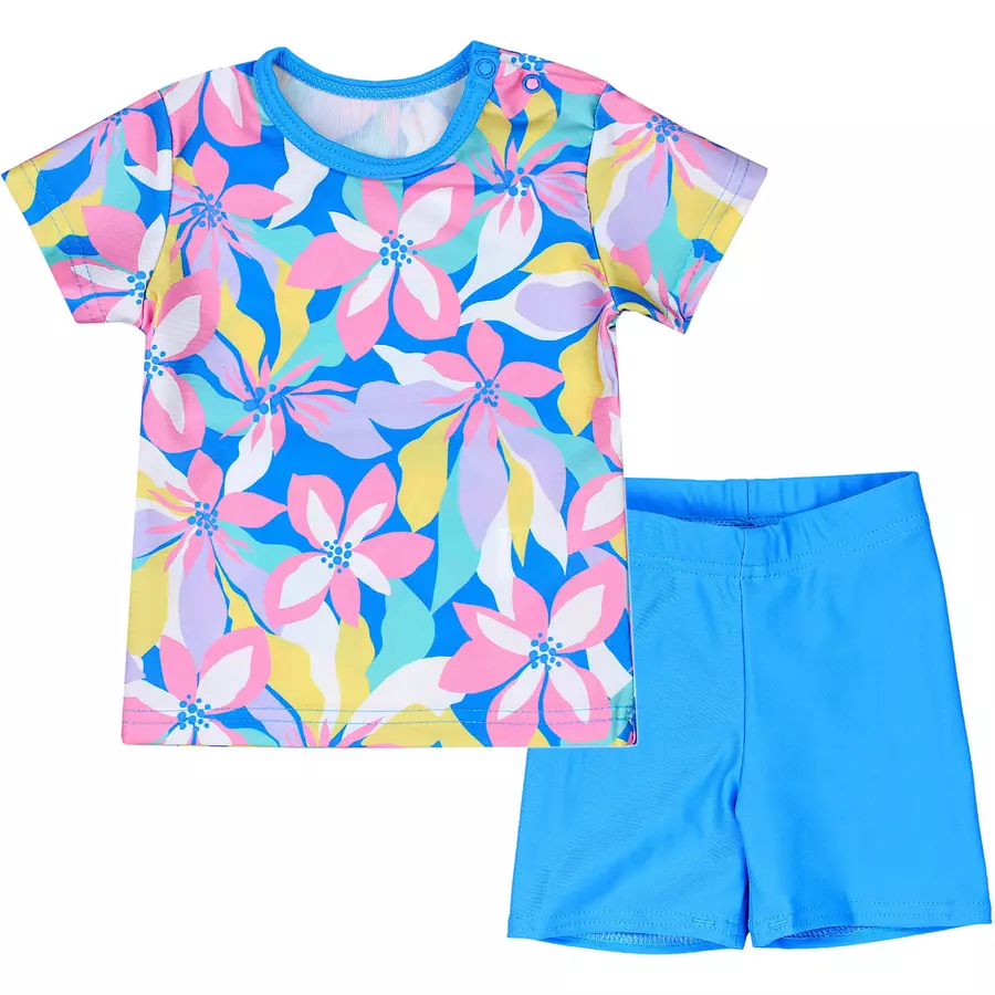 Aquarti Baby Mädchen Zweiteiler Badeanzug Bade-Set Bade T-Shirt Badehose blaugelb