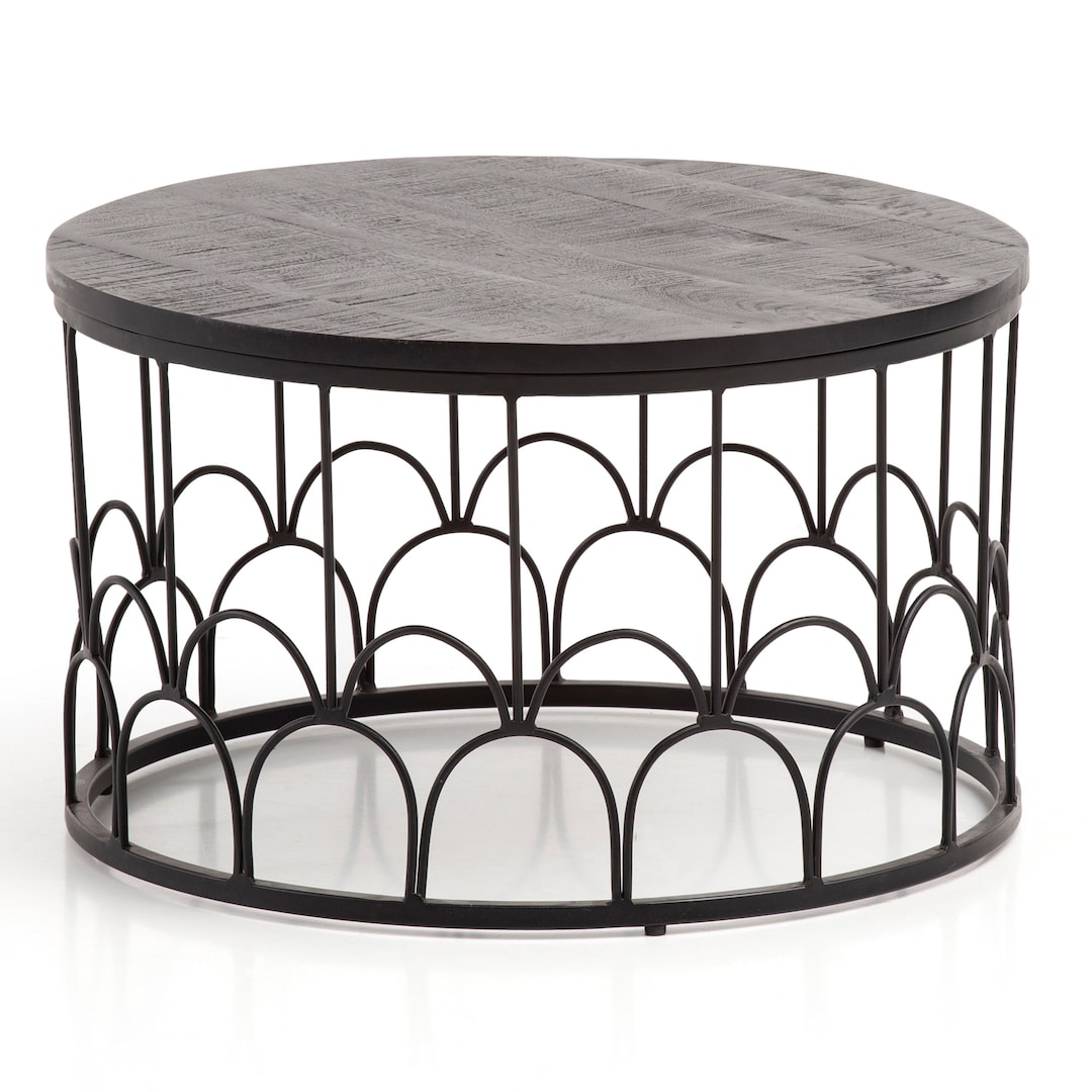 Couchtisch 60x36 cm Metall/Massivholz Mango schwarz