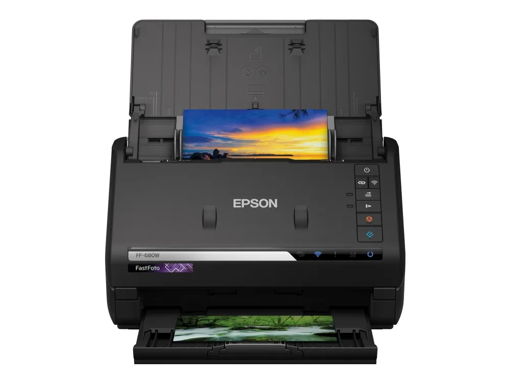 Epson FastFoto FF-680W - Dokumentscanner - Contact Image Sensor (CIS) - Duplex - A4 - 600 dpi x 600 dpi - op til 45 ppm (mono) / op til 45 ppm (farve) - ADF (100 ark) - USB 3.0, Wi-Fi(n)