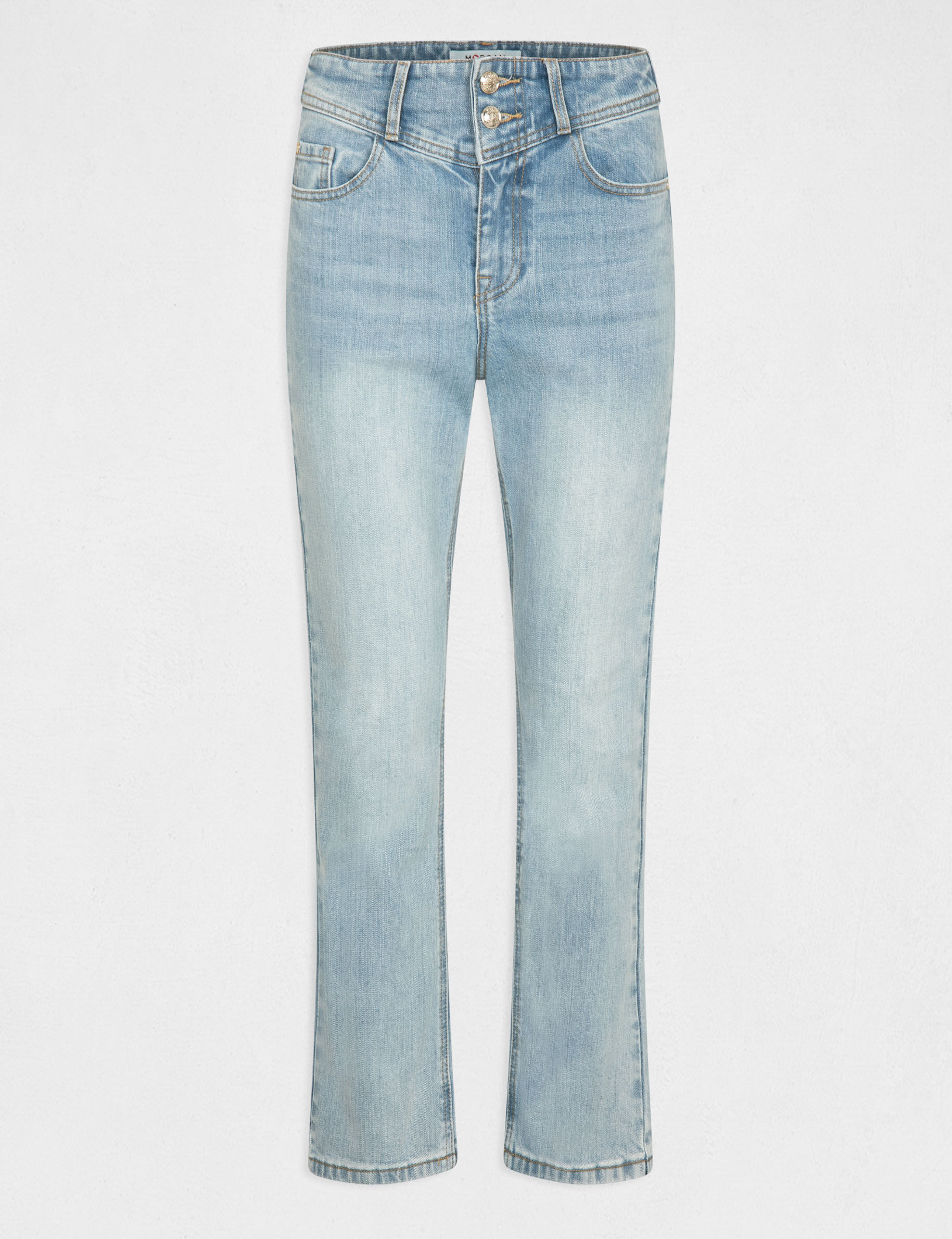 Jeans droit taille haute 7/8ème jean bleached femme - jean_bleached