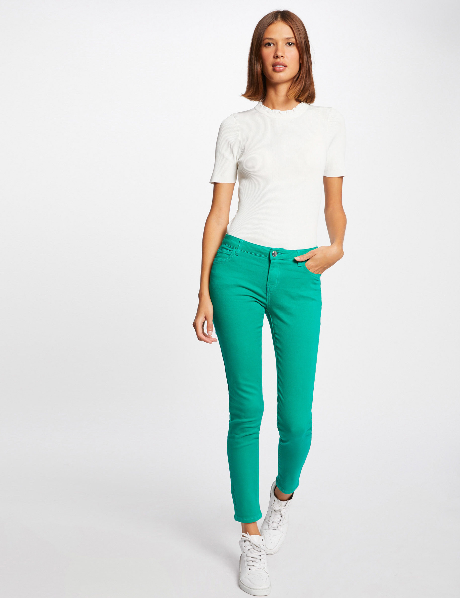 Jeans skinny taille basse vert moyen femme - vert_moyen