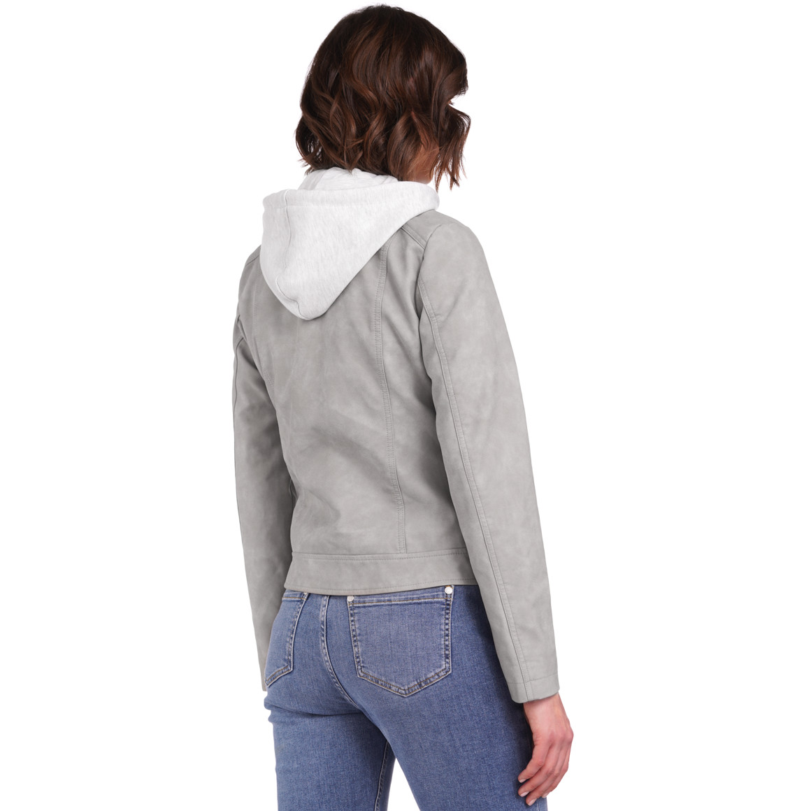 Gina Damen Lederimitatjacke mit Sweat-Einsatz grau