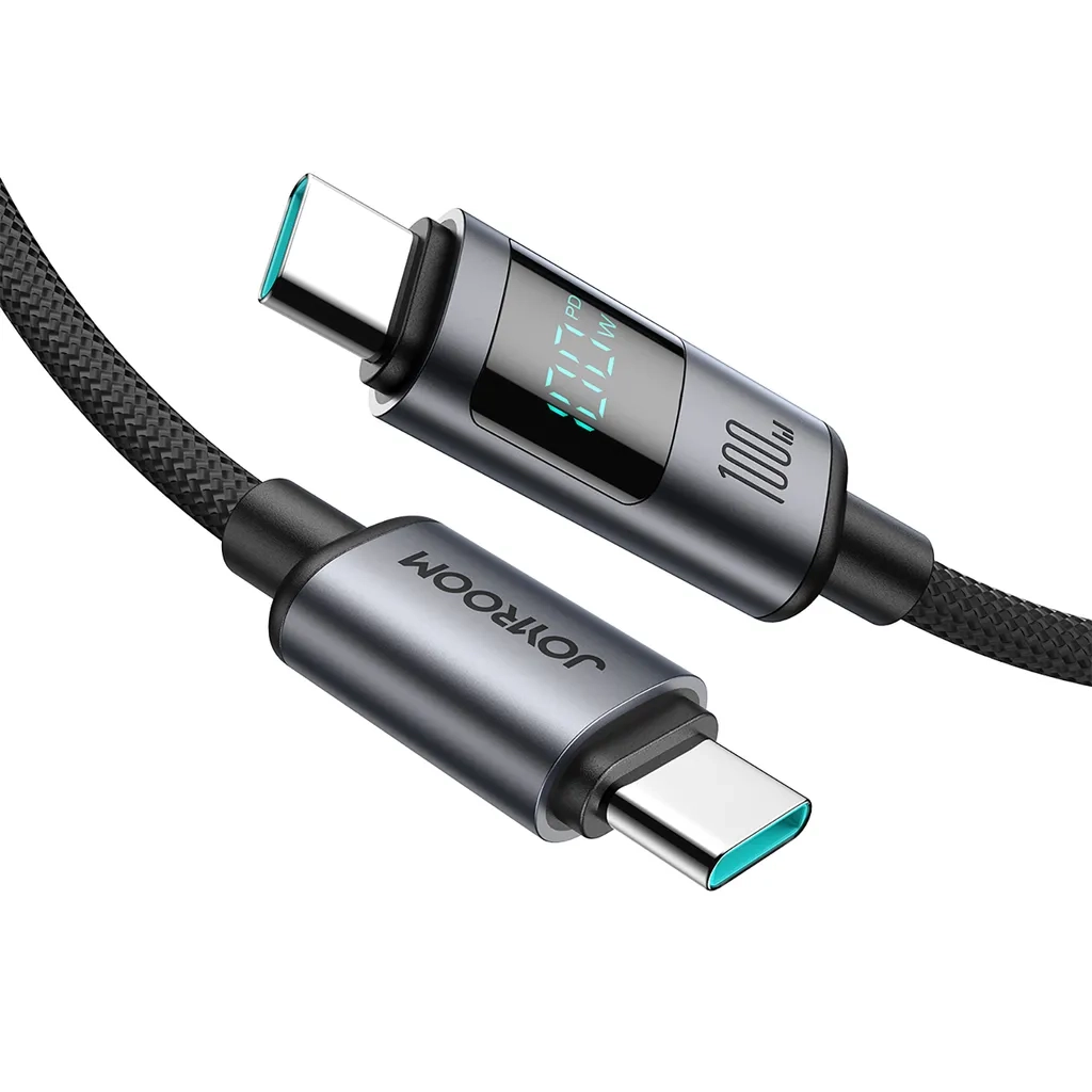 (1.2m) 100W USB C auf USB C Nylon Ladekabel Fast Charging PD Datenkabel mit Spannungs Anzeige - Schwarz