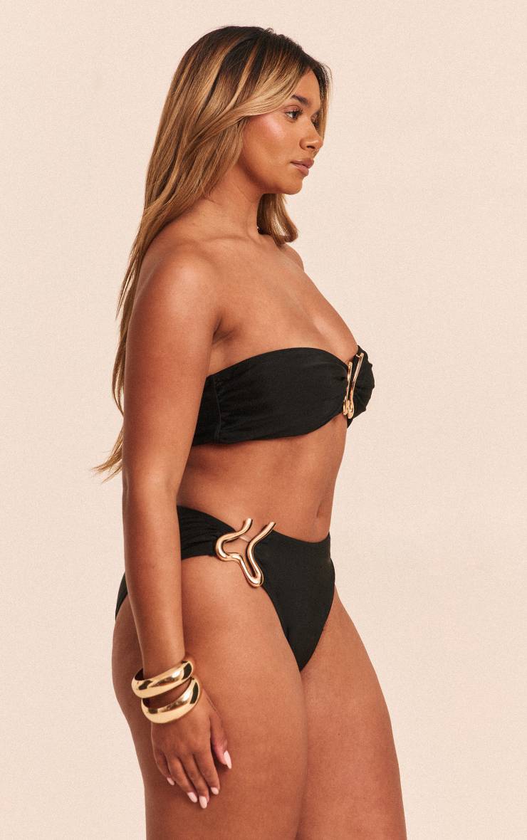Noir Bas De Bikini Shape À Liseré Vague Doré