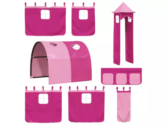 Lit mezzanine enfants avec tour rose 80x200cm bois pin massif