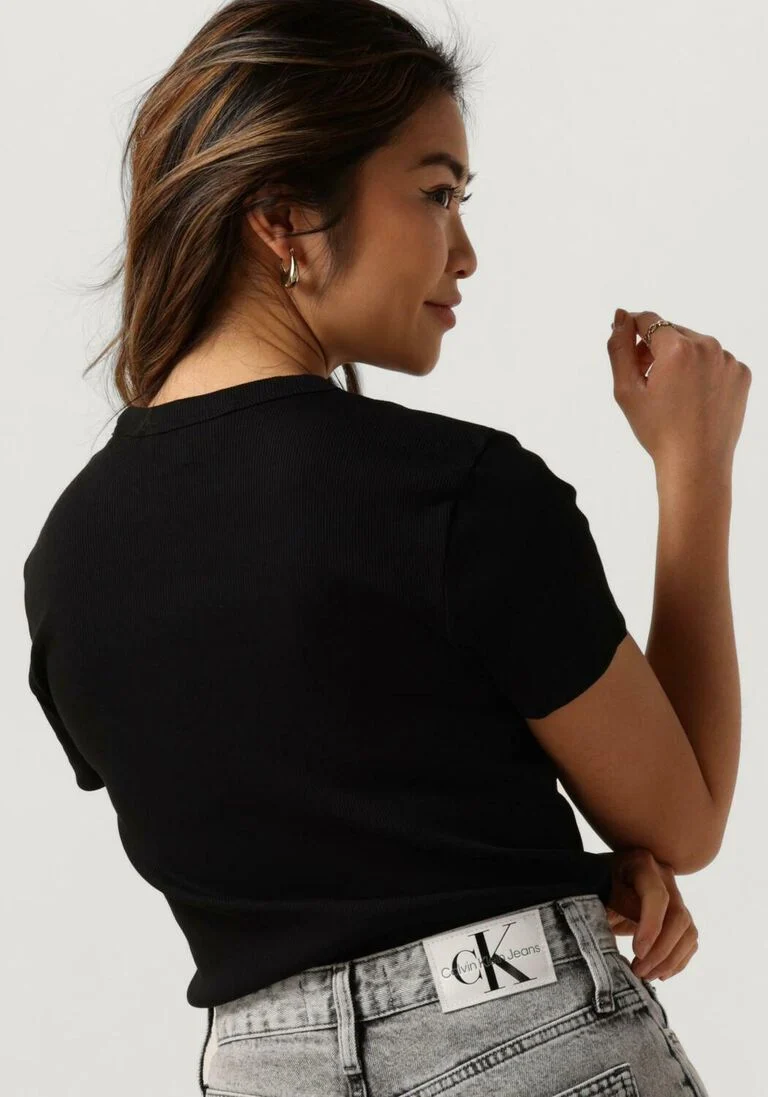 CALVIN KLEIN zwarte calvin klein t-shirt woven label rib regular tee