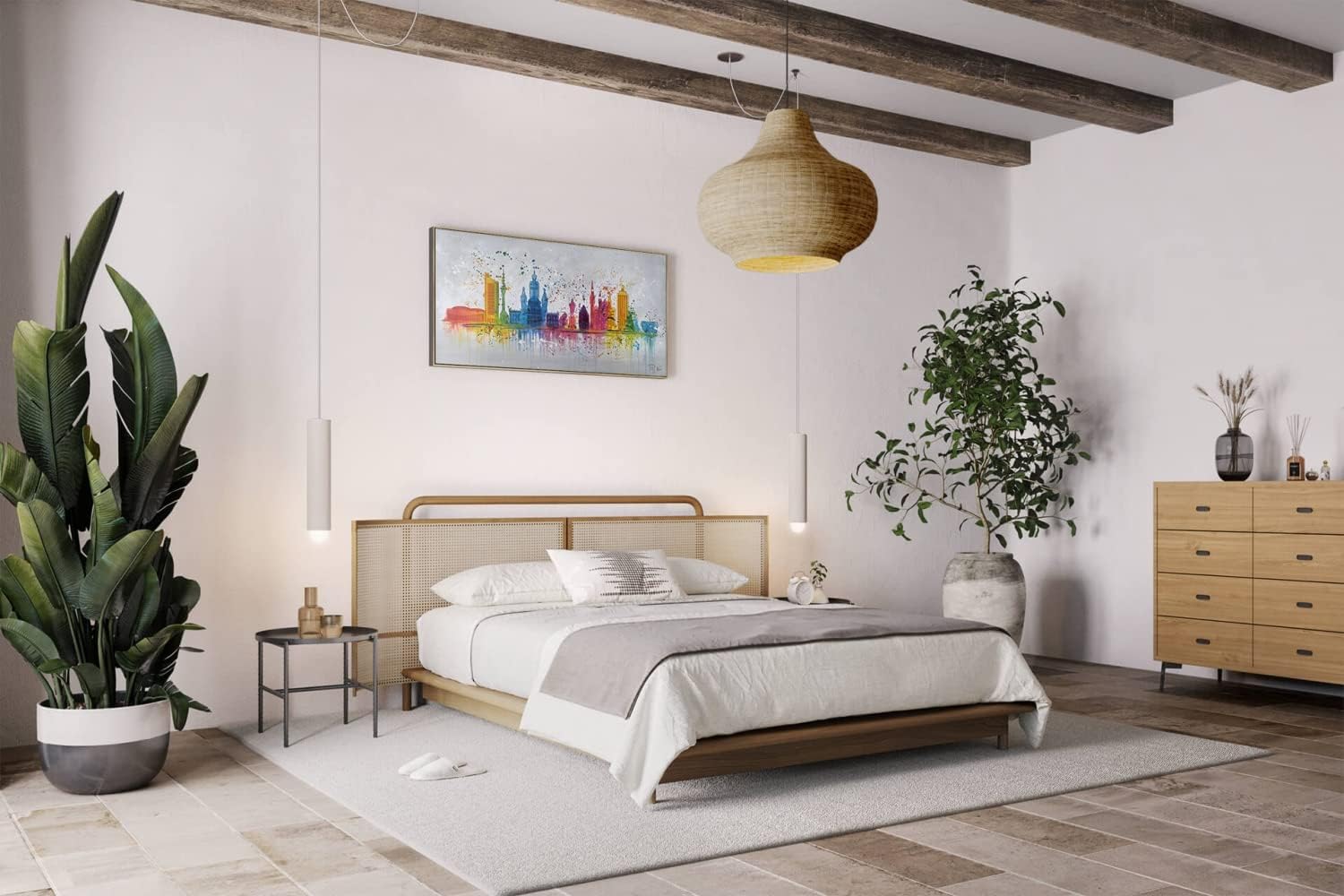 KunstLoft Leinwandbild | 100% HANDGEMALT | 120x60cm | Gemälde 'Leipzig Silhouette' | Skyline | Bunt Grau | Wandbild Wohnzimmer