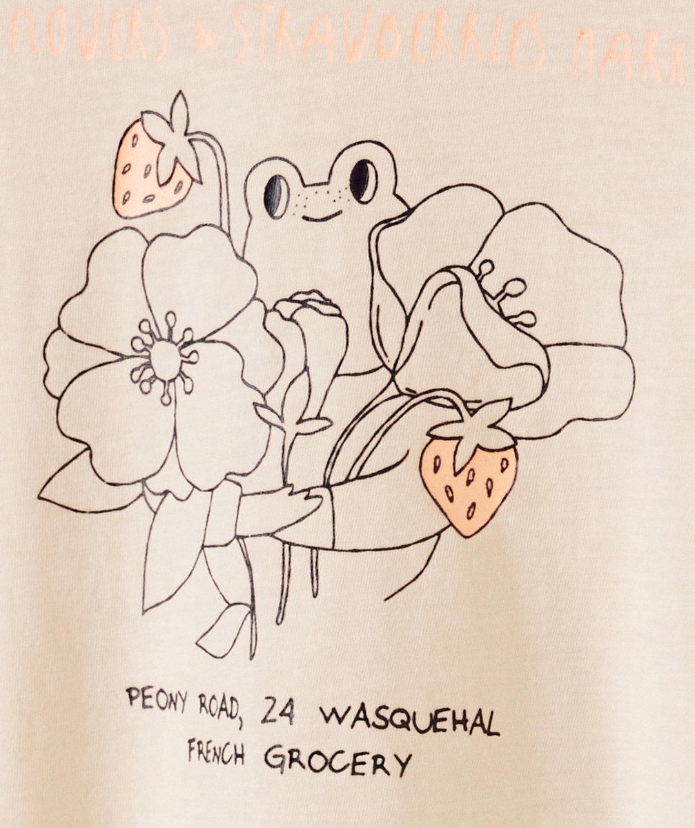 T-SHIRT BÉBÉ FILLE EN TEINTURE VÉGÉTALE ORANGE AVEC ANIMATION