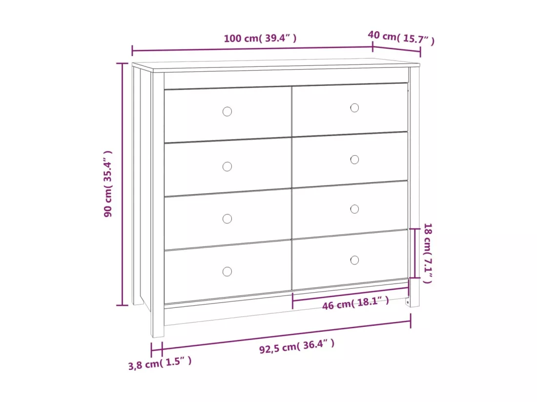 Armoire latérale 100x40x90 cm Bois de pin massif