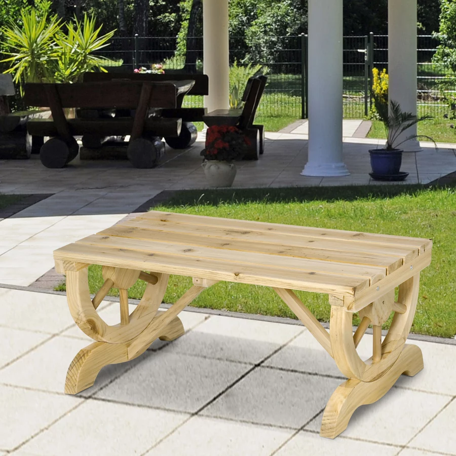 Outsunny Sitzbank im Wagenrad-Design naturholz