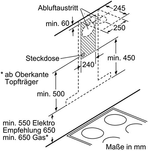 Bosch DWB67CM50 Serie 6 Wandesse, 60 cm breit, Um- & Abluft, Made in Germany, EcoSilence Drive leiser und effizienter Motor, LED-Beleuchtung gleichmäßige Ausleuchtung, DirectSelect intuitive Bedienung