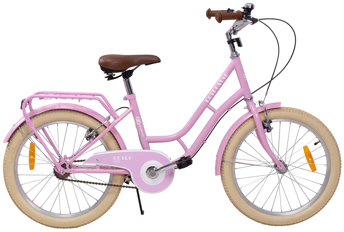 Actionbikes Kinderfahrrad Retrostar 20 Zoll, Rosa, Fahrradständer, Gepäckträger, Sattel gefedert