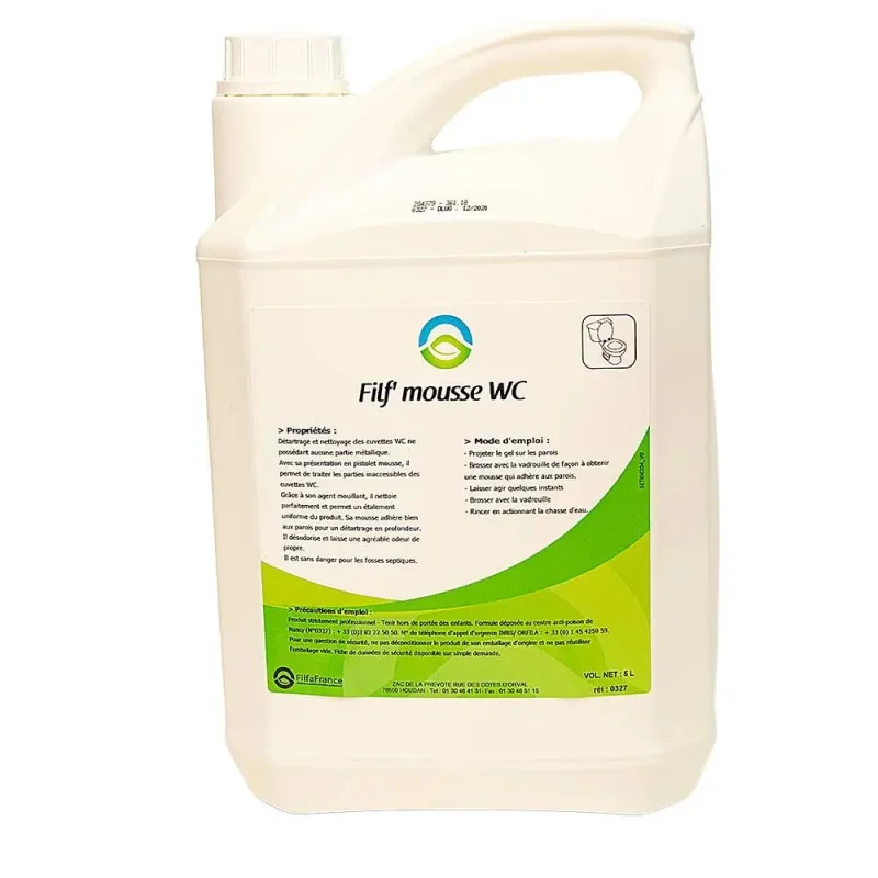 FILFA FRANCE - Nettoyant, détartrant wc mousse - Parfum fresh oxygen - 5L