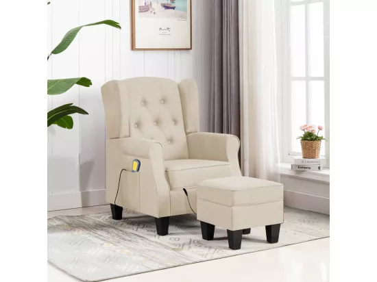 Fauteuil de massage avec repose-pied Crème Tissu