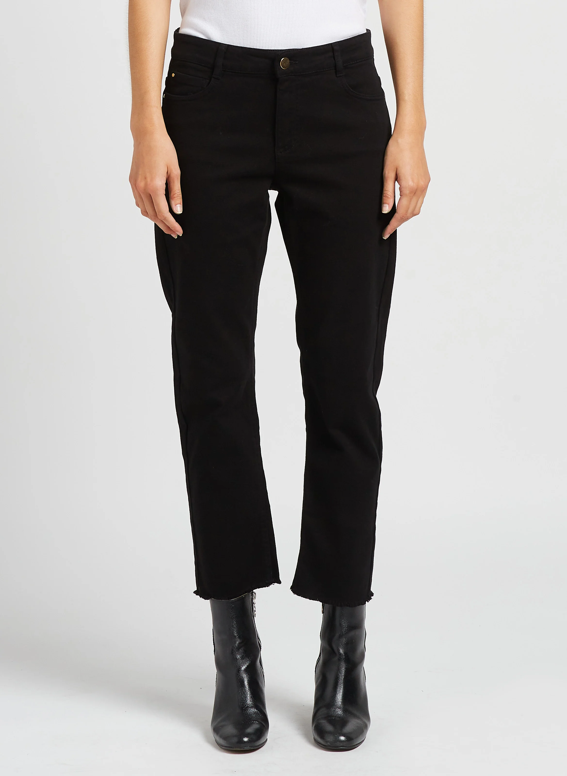PATIENCE - Jean droit taille haute en coton mélangé | Noir