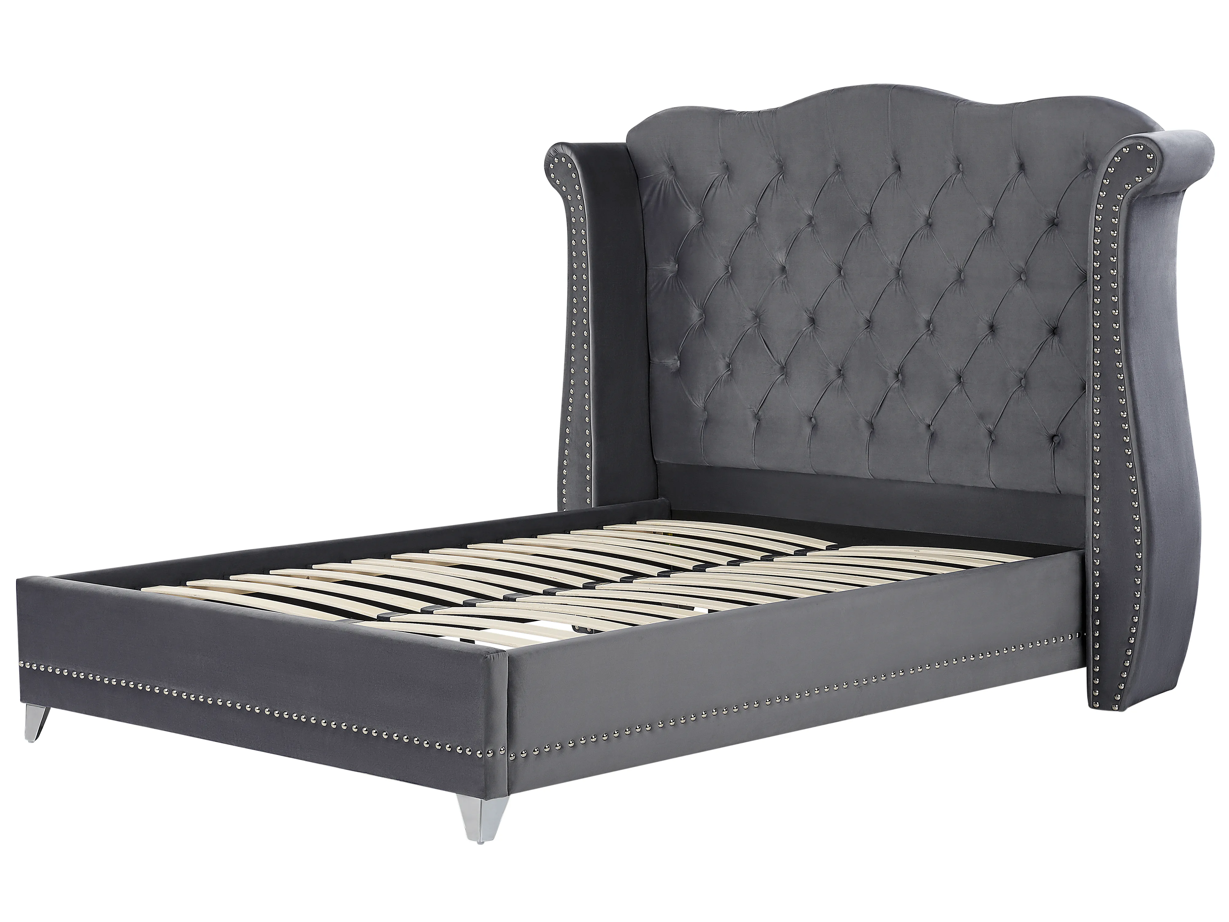 Bed Fluweel AYETTE 160 x 200 cm Grijs