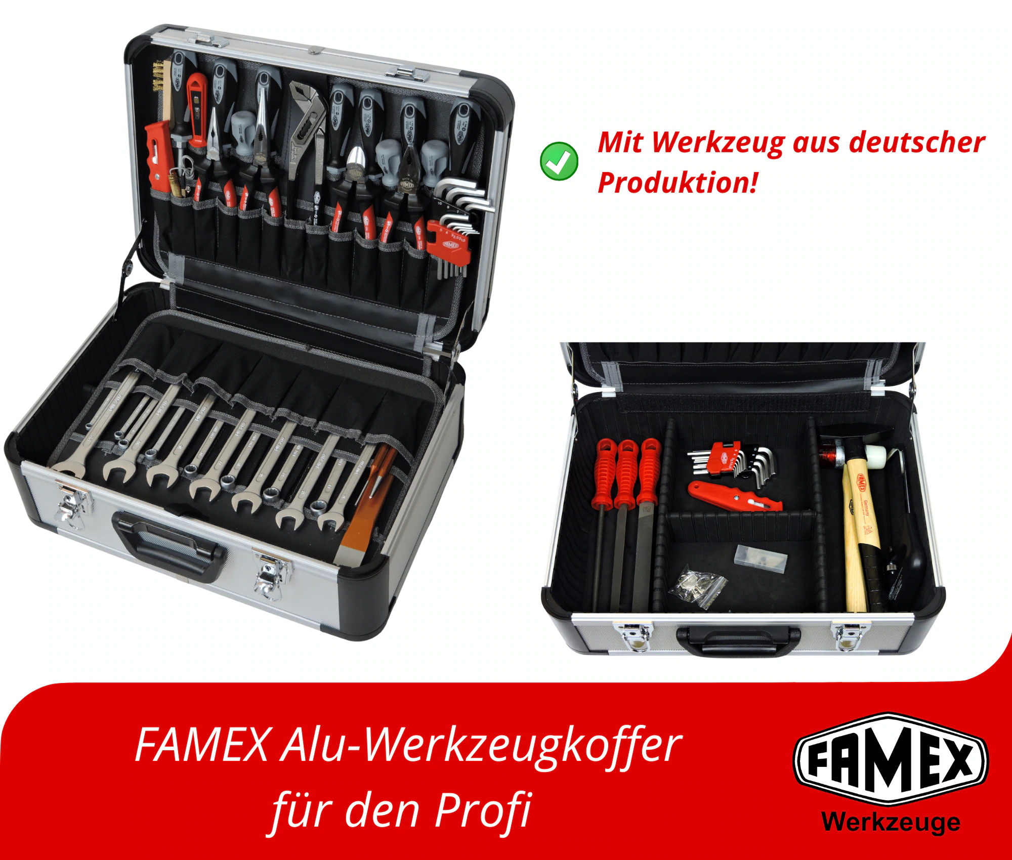 FAMEX 420-18 Profi Werkzeugkoffer mit Werkzeug Set und Steckschlüsselsatz