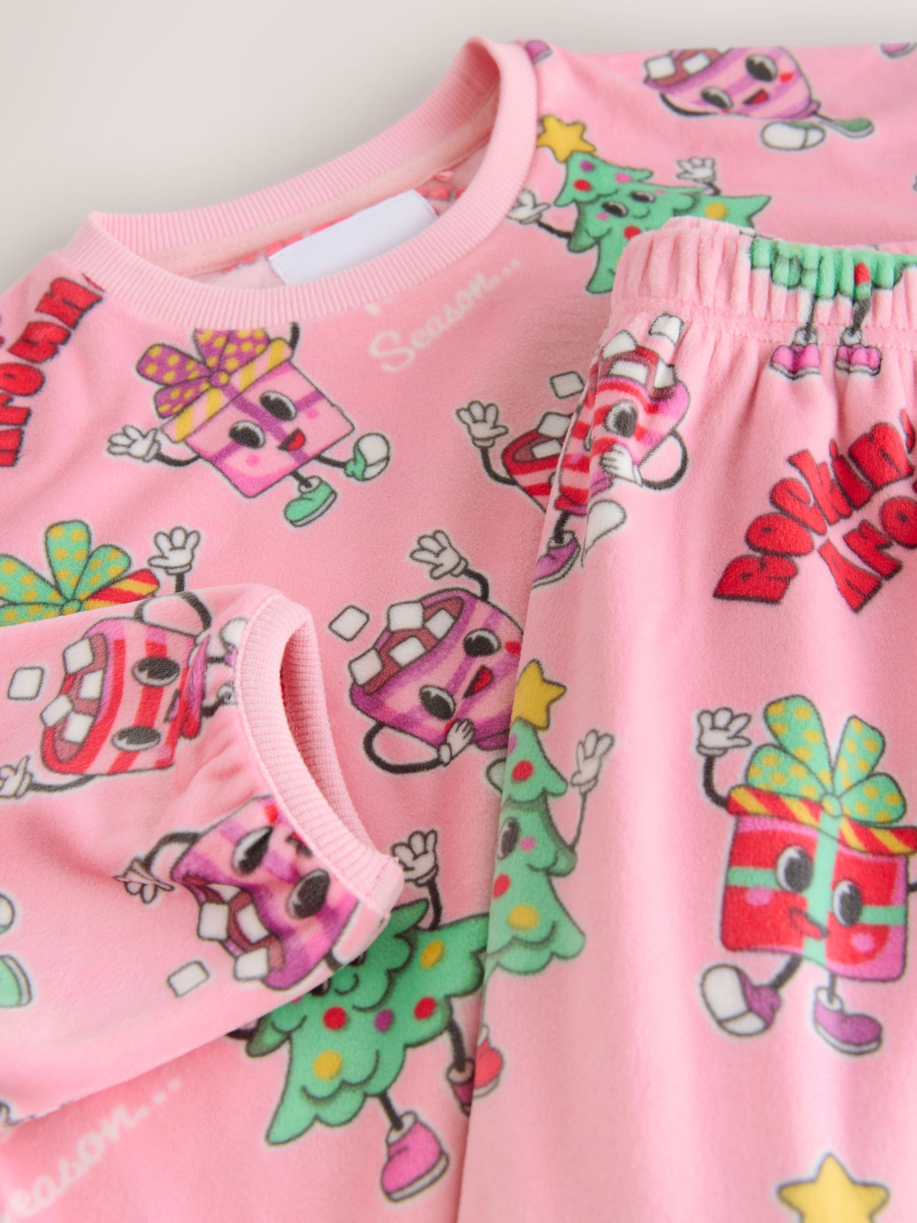 Roze feestelijke kleding - Kerst behaaglijke fleece pyjama (3-16jr)