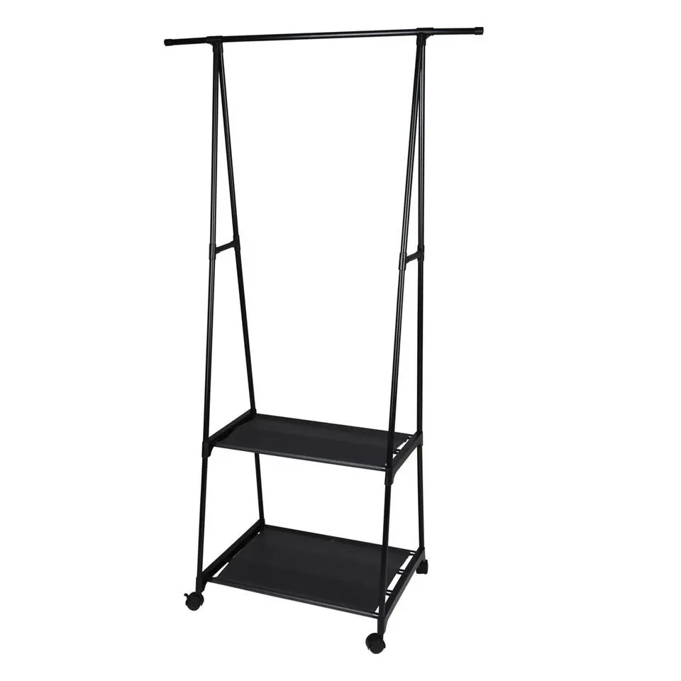 Storage Solutions Kledingrek met planken - metaal - op wielen - zwart - 85 x 45