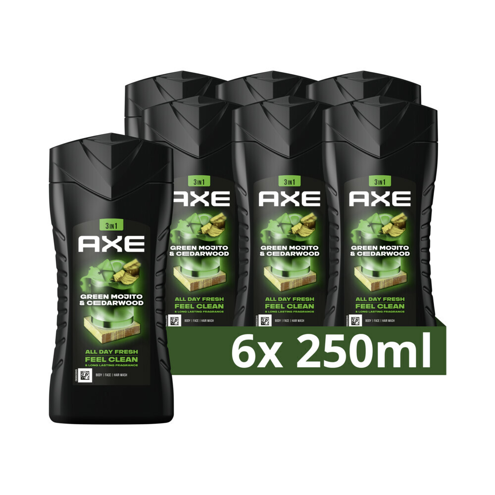 6x Axe 3-in-1 Douchegel Green Mojito & Cedarwood250 ml