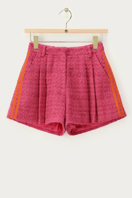 Roze bouclé short met tapes