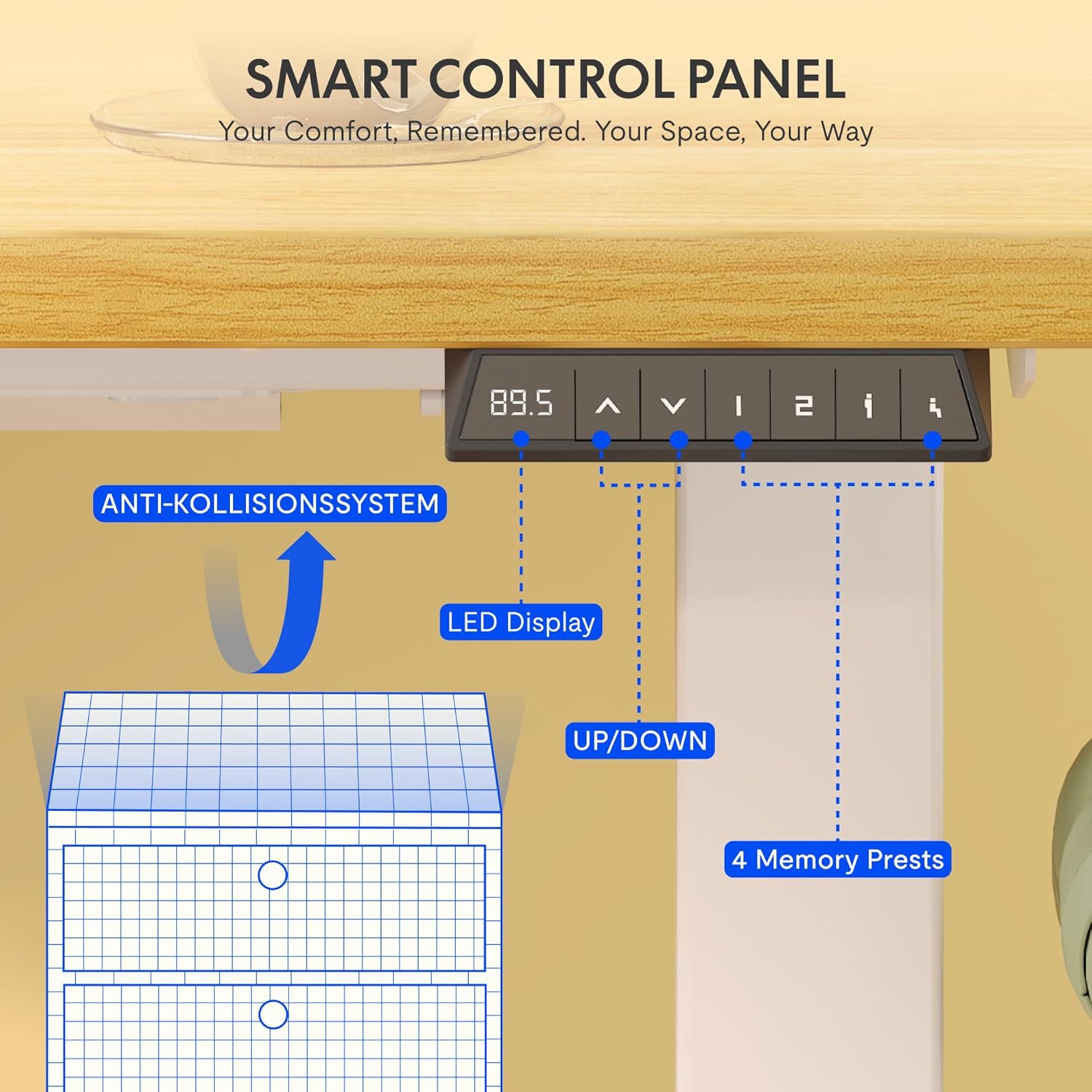 FlexiSpot Höhenverstellbarer Schreibtisch Basic–Mit Kabelmanagement, Haken und EINTEILIGER Tischplatte, Ergonomischer Homeoffice-Tisch, Bürotisch (120x60cm, Ahorn)
