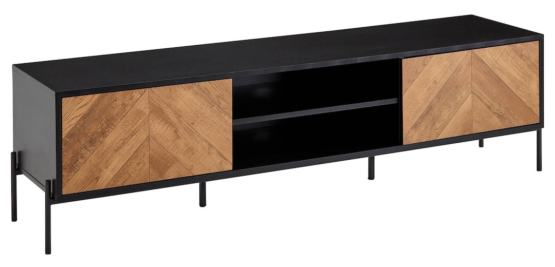 Lowboard 163 x 45 cm Schwarz/ Eiche-Dekor