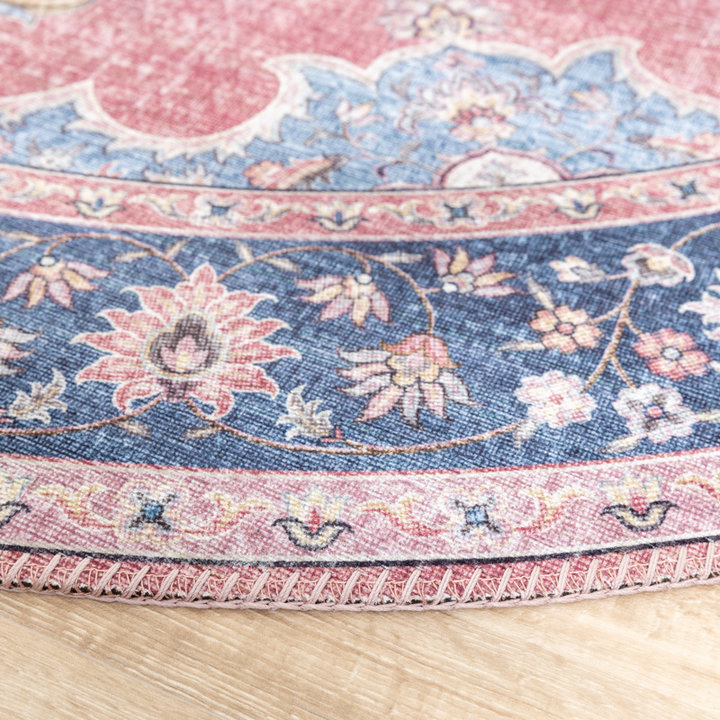 Rond vintage vloerkleed - Lily Medaillon Rood/Roze | Fleurig