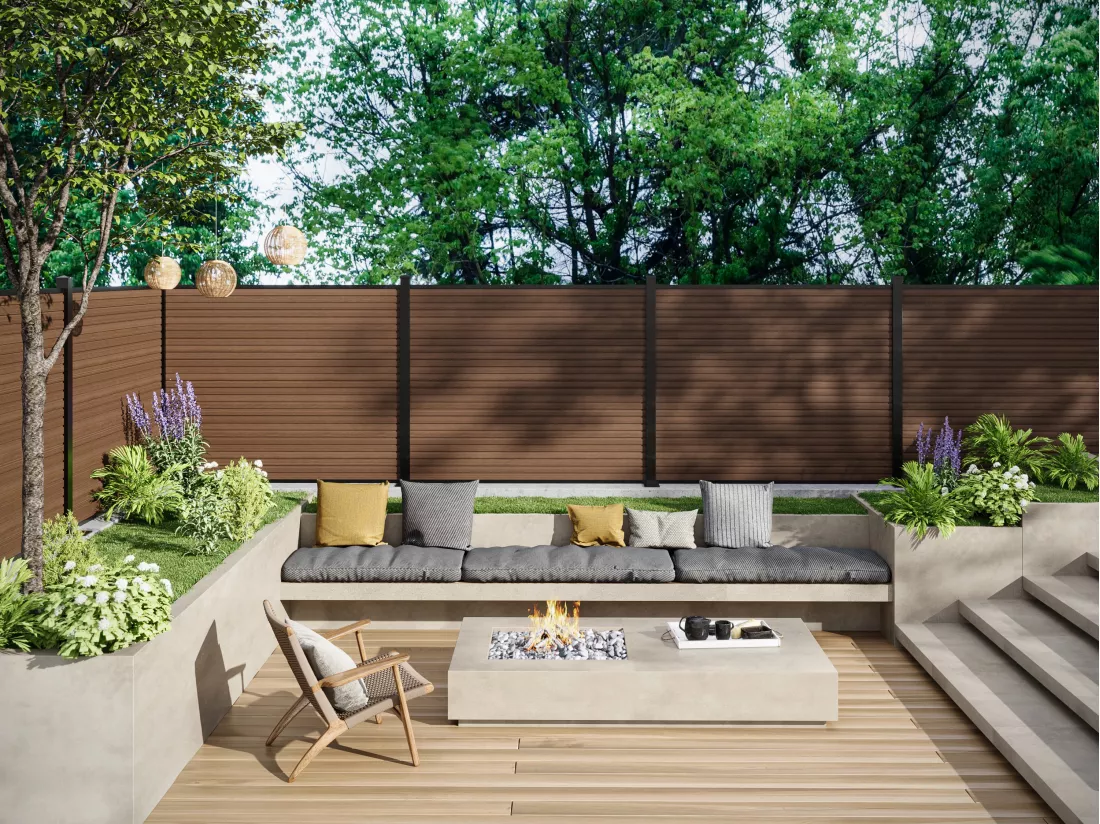 Clôture à poser effet bois H148 cm - Kit de 9 lames en composite co-extrudé + 2 poteaux anthracite - PALIZO