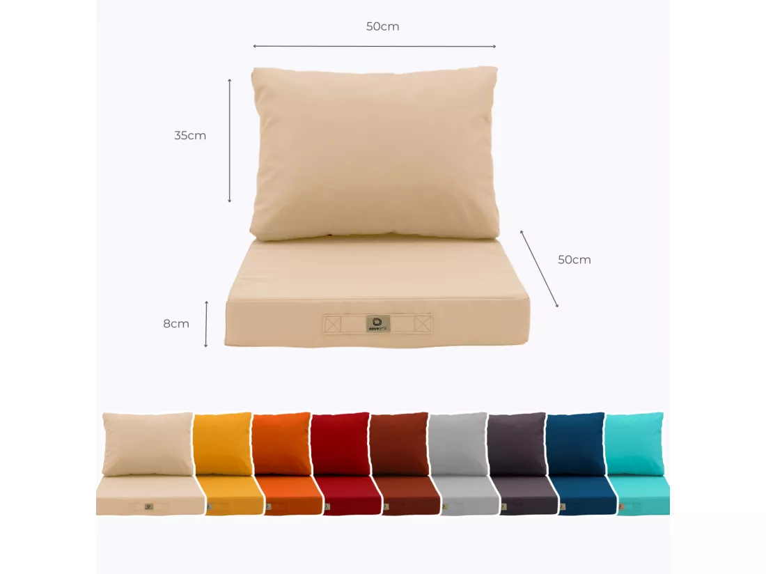 Coussins pour salon de jardin déhoussable 50x50cm Beige
