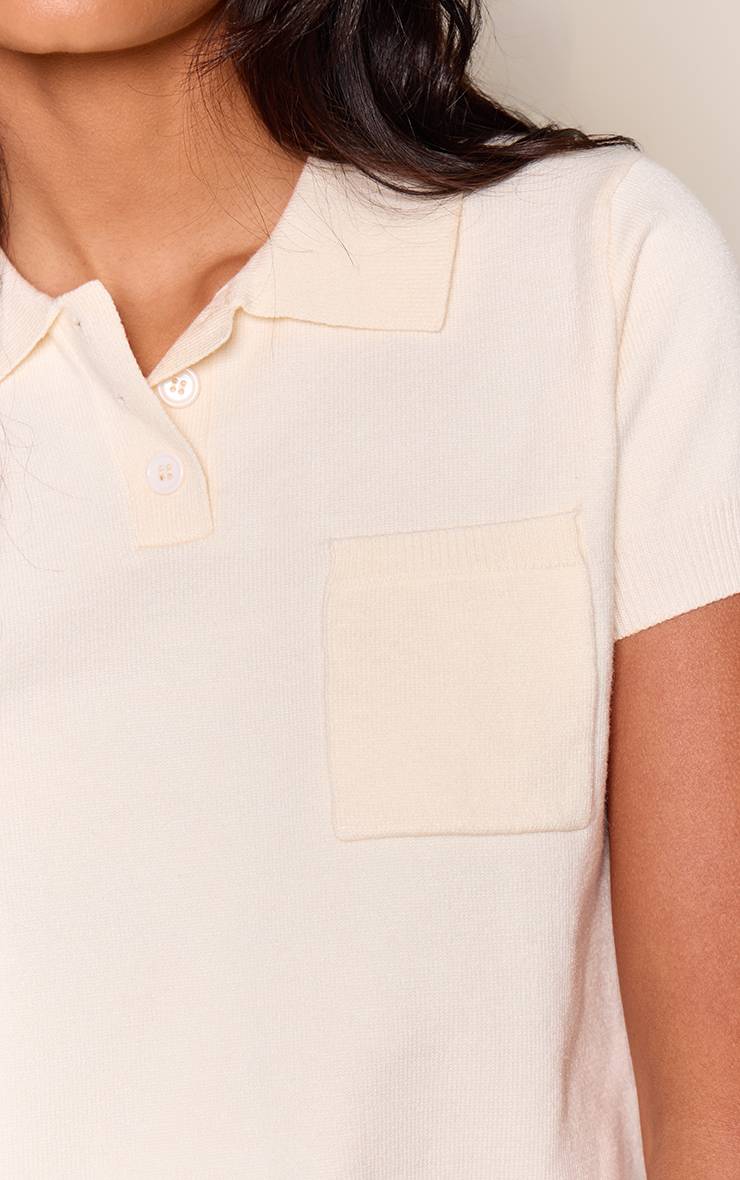 Crème Haut Polo Tricoté À Détail Poche