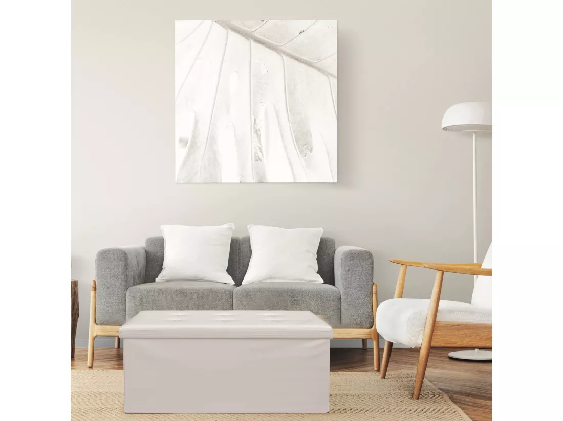 Mobili Rebecca Pouf Coffre de rangement Rectangle Beige Blanc Stokage 38x76x38