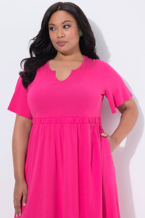 Maxikleid, A-Linie, Tunika-Ausschnitt, Flügel-Halbarm, pink