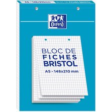 Fiche bristol 14,8 x 21 cm 5 x 5 blanc perforée Oxford - Bloc de 60