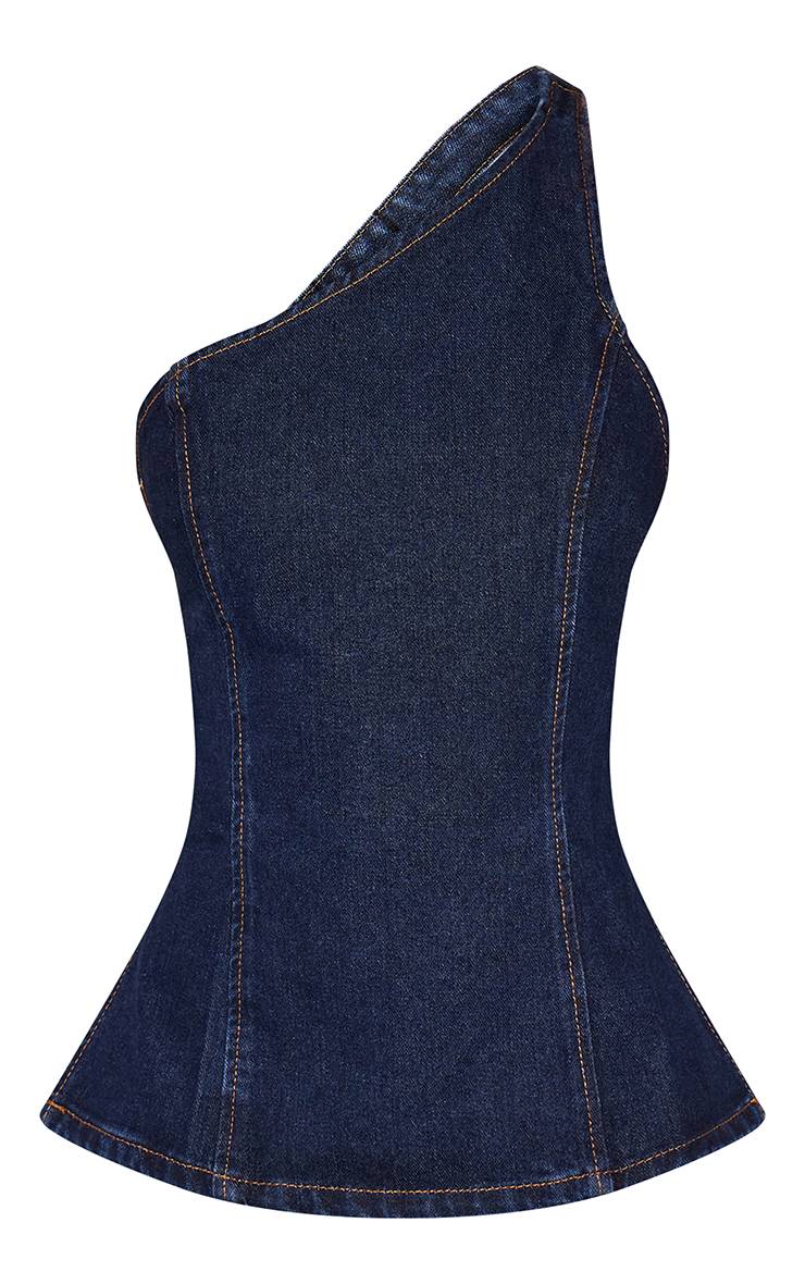 Bleu Indigo Haut En Denim Asymétrique Dos Ouvert