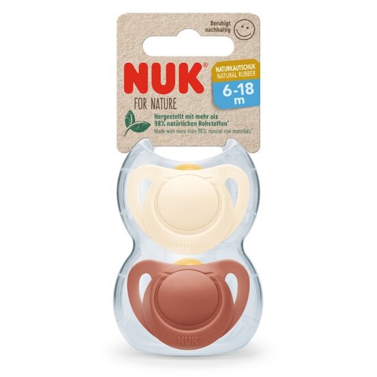 Lot de 2 sucettes For Nature en Latex   Rouge et Beige        6-18 mois   de               Nuk