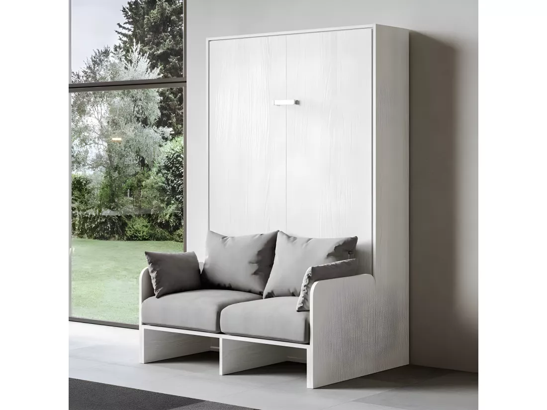 Lit escamotable vertical blanc avec canapé tissu Bounto 160x190 de tissu-Canapé 20