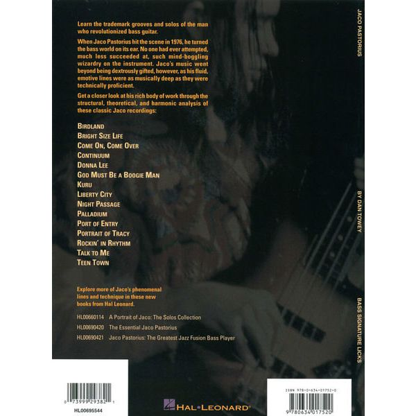 Hal Leonard Jaco Pastorius Bass Signature Licks
