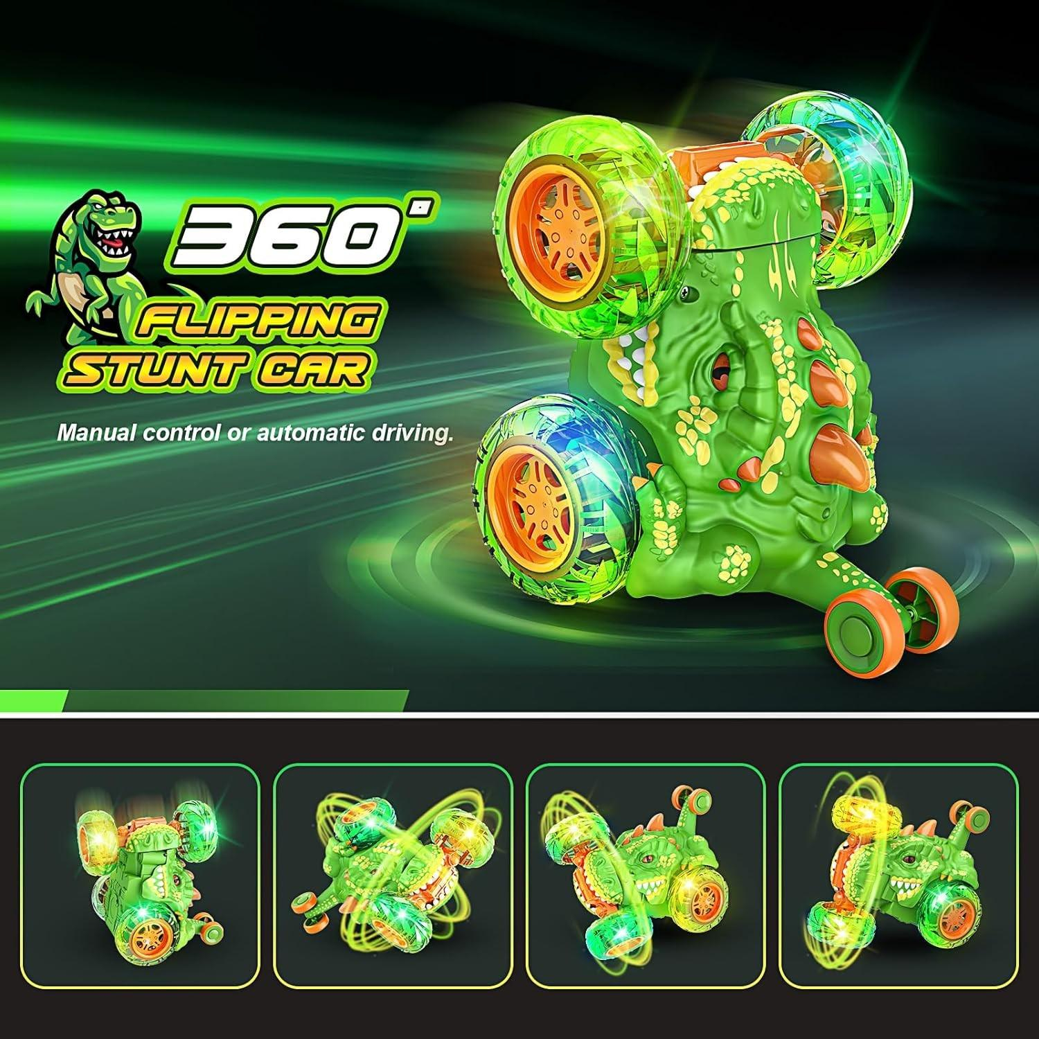 (13cm) Ferngesteuertes 2.4GHz RC Spielzeug Auto Stunt Offroad Car mit 360° Drehung   LED Licht - Dinosaurier