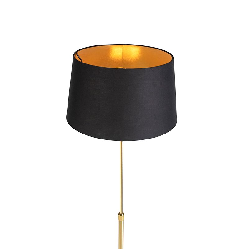Vloerlamp goud/messing met zwarte kap 35 cm verstelbaar - Parte