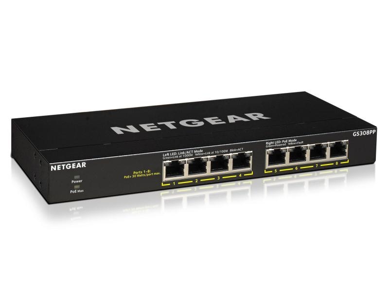 Netgear PoE  Switch GS308PP 8 Port Netgear 8-Port Gigabit Ethernet PoE  Unmanaged Switch (83W/123W) (GS308PP)