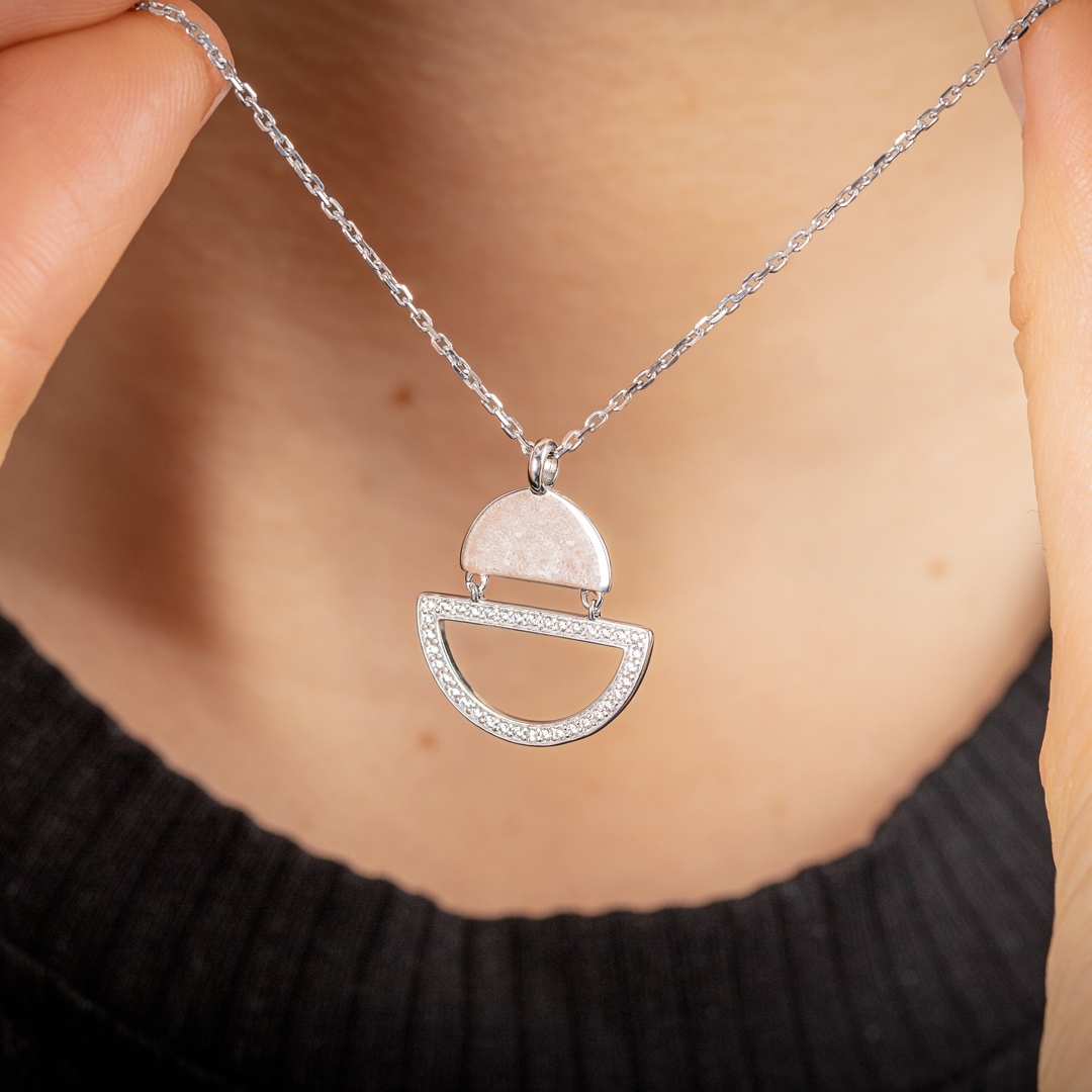 Collier mit Anhänger 925 Silber rhodiniert mit Zirkonia 43cm