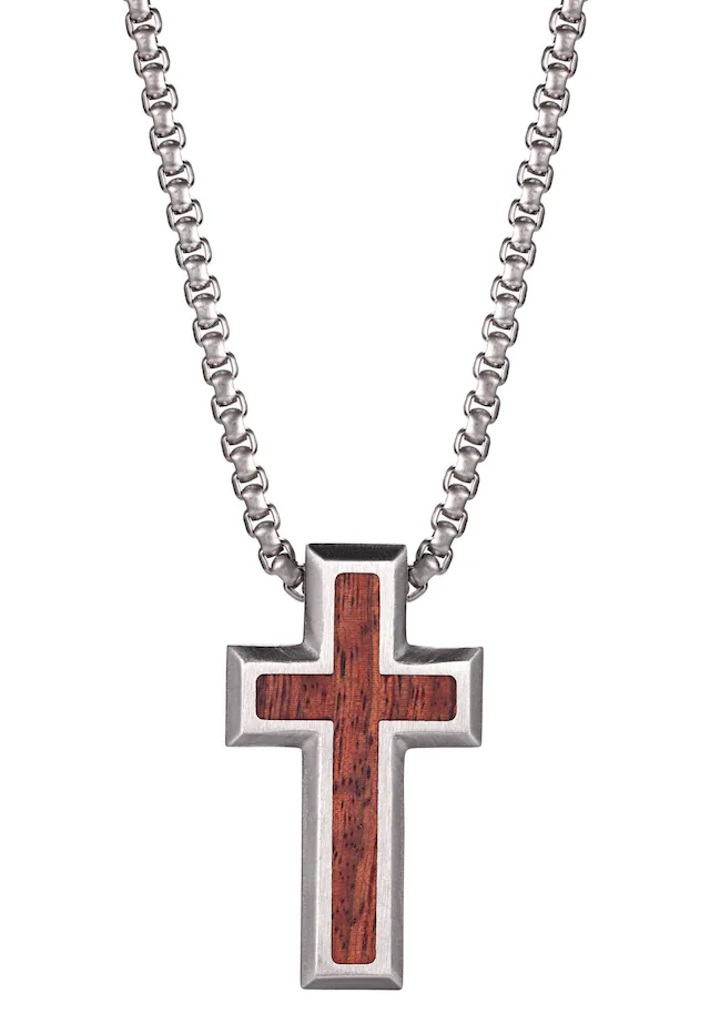 Kingka Kette mit Anhänger »Kreuz« mit Holz