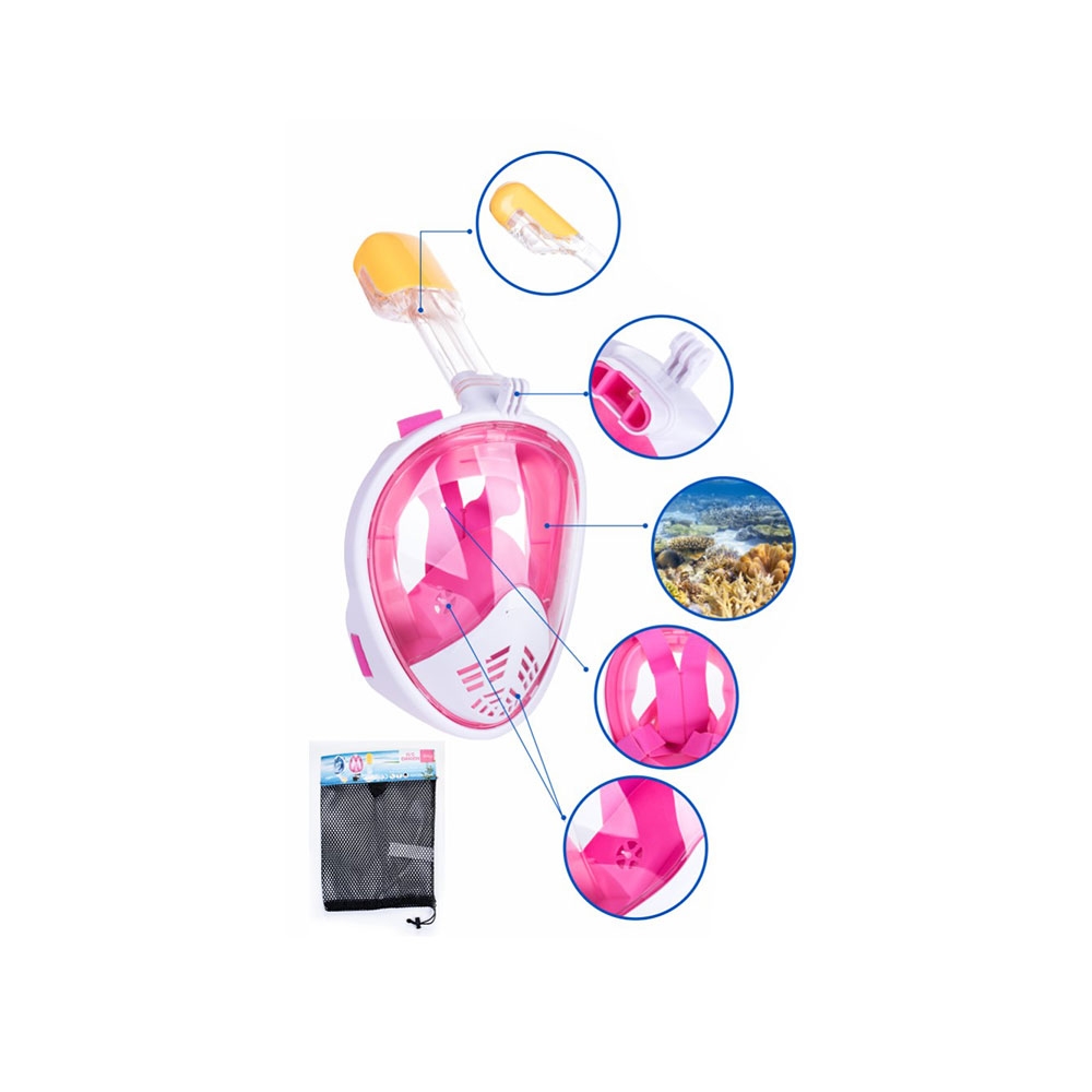 (Gr. XL) Schnorchelmaske Anti-Leak Vollgesichts Unterwasser Maske inkl. GoPro Halterung - Pink