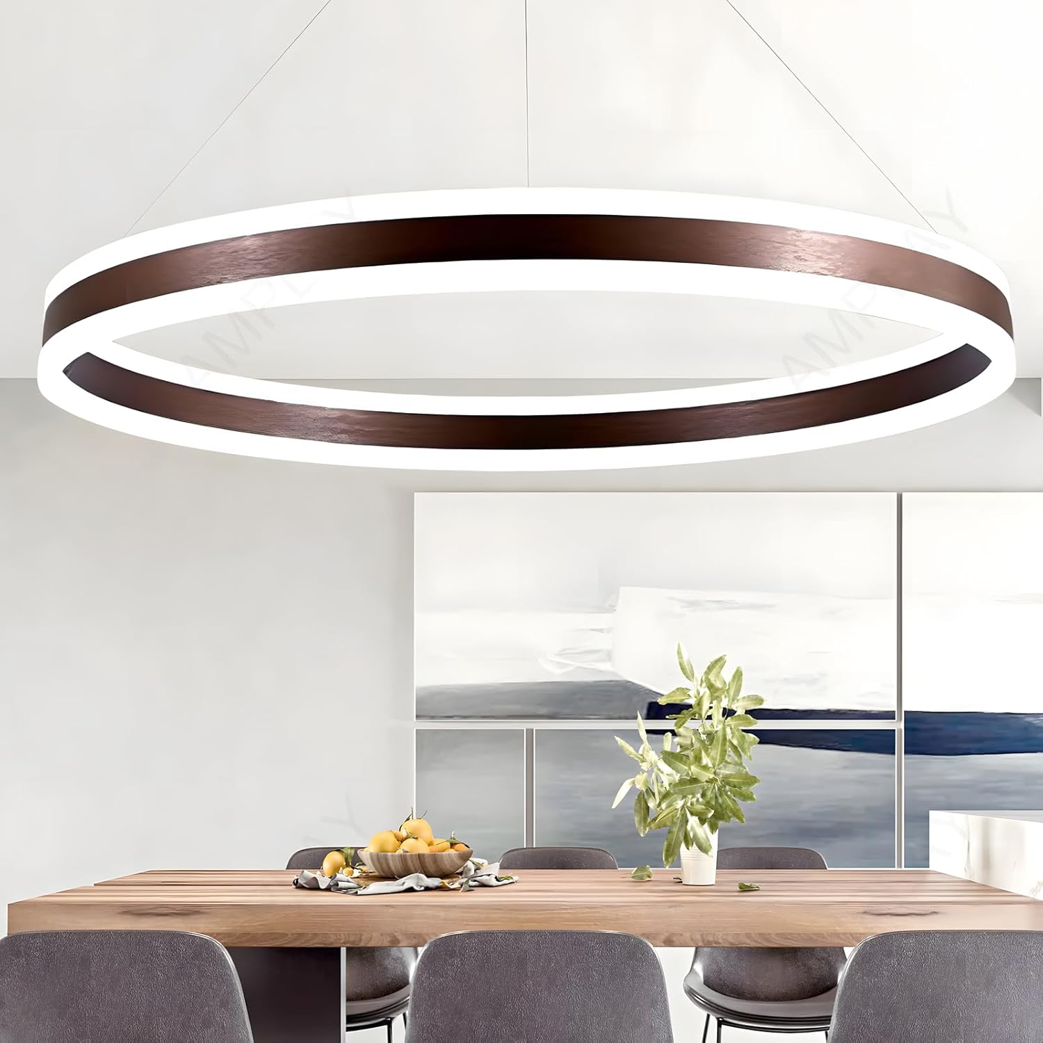 Runde Moderne LED-Pendelleuchte, 1 Braun Ring-Kronleuchter, Dimmbar Mit Fernbedienung 3000K-6000K Deckenleuchte, Höhenverstellbar, Foyer, Wohnzimmer, Schlafzimmer, Esszimmer(Ø100cm)