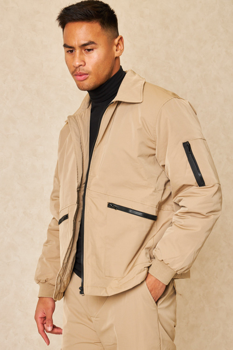 Ensemble 2 pièces blouson + pantalon de jogging beige foncé